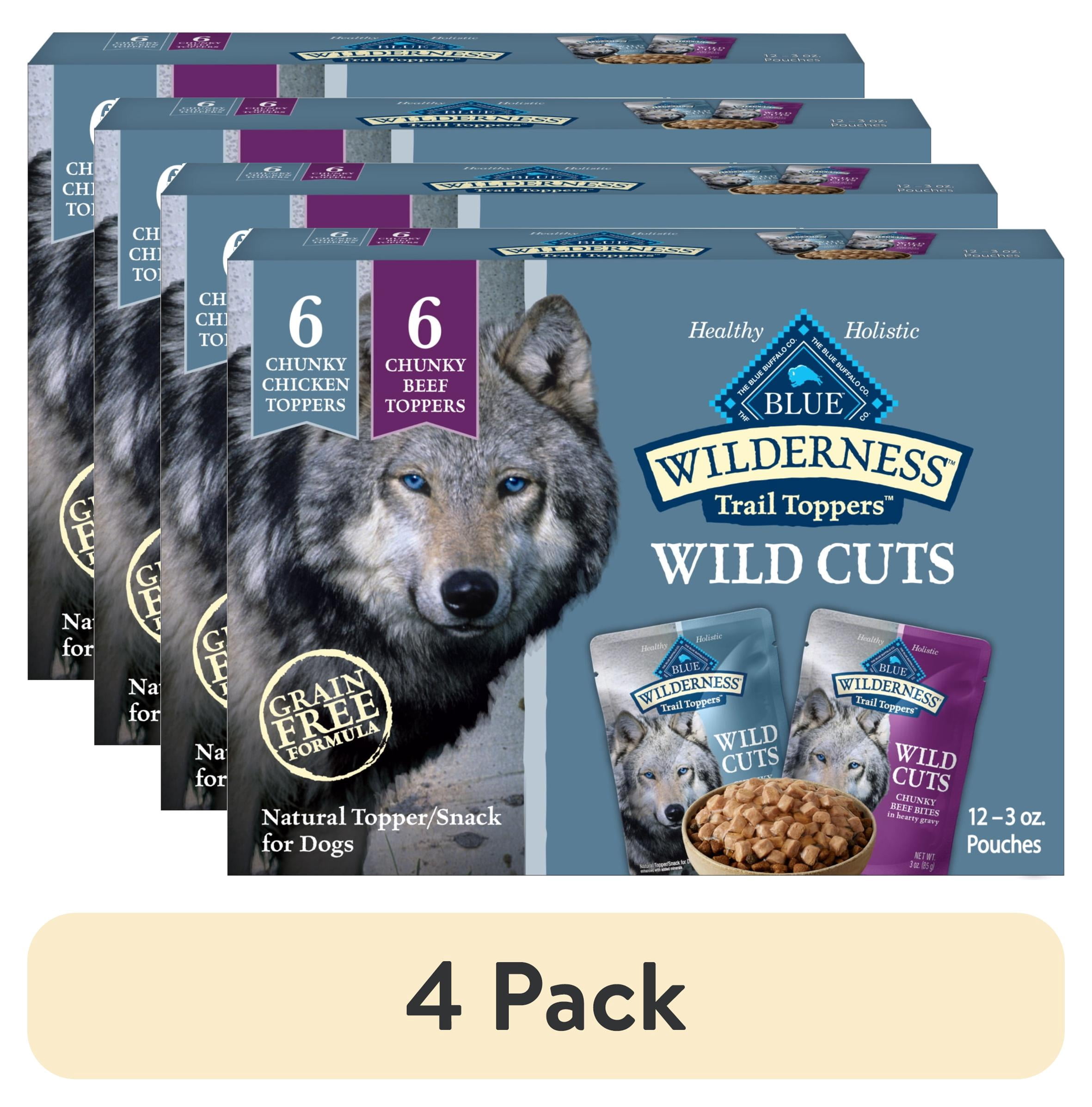 (4 pack) Blue Buffalo Wilderness Wild Cuts Wet Dog Food Toppers, Chicken & Beef, 3-oz. (12 Count)