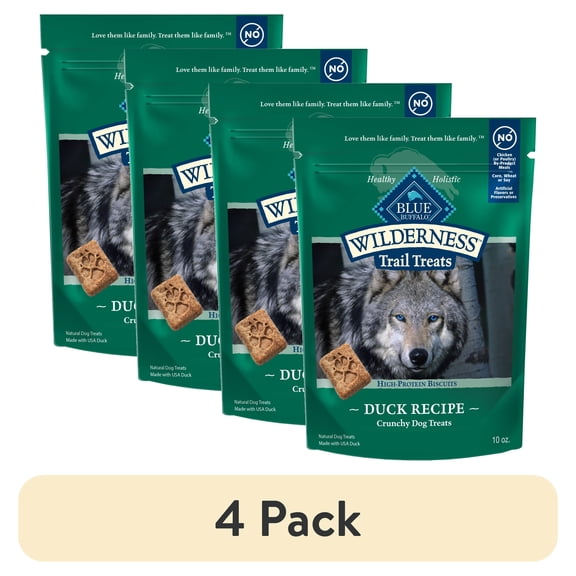 (4 pack) Blue Buffalo Wilderness Trail Treats Dog Biscuits Crunchy Dog Treats, Duck, 10-oz Bag
