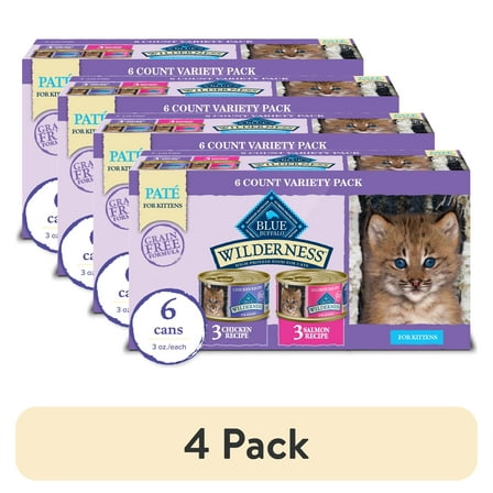 (4 pack) Blue Buffalo Wilderness Wet Kitten Food, Chicken & Salmon Variety Pack, 3-oz. (6 Count)