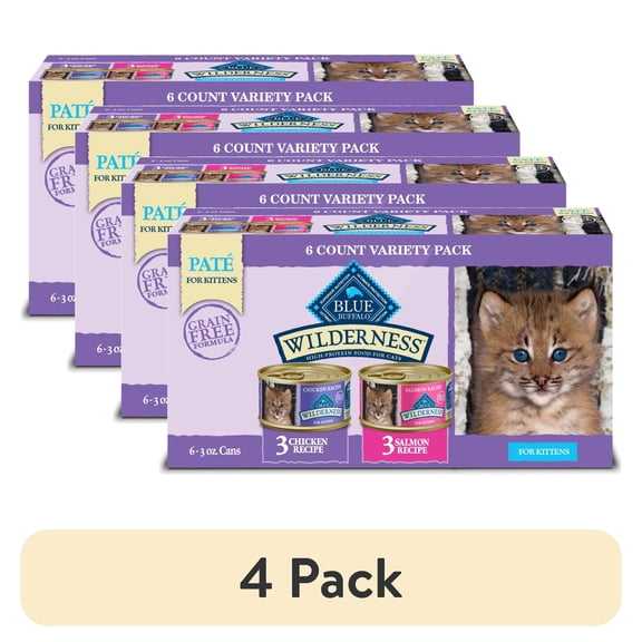 (4 pack) Blue Buffalo Wilderness Wet Kitten Food, Chicken & Salmon Variety Pack, 3-oz. (6 Count)