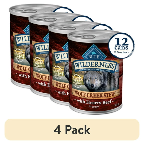 (4 pack) Blue Buffalo Wilderness Wolf Creek Beef Stew in Gravy Wet Dog Food, 12.5-oz. Cans (12 Count)