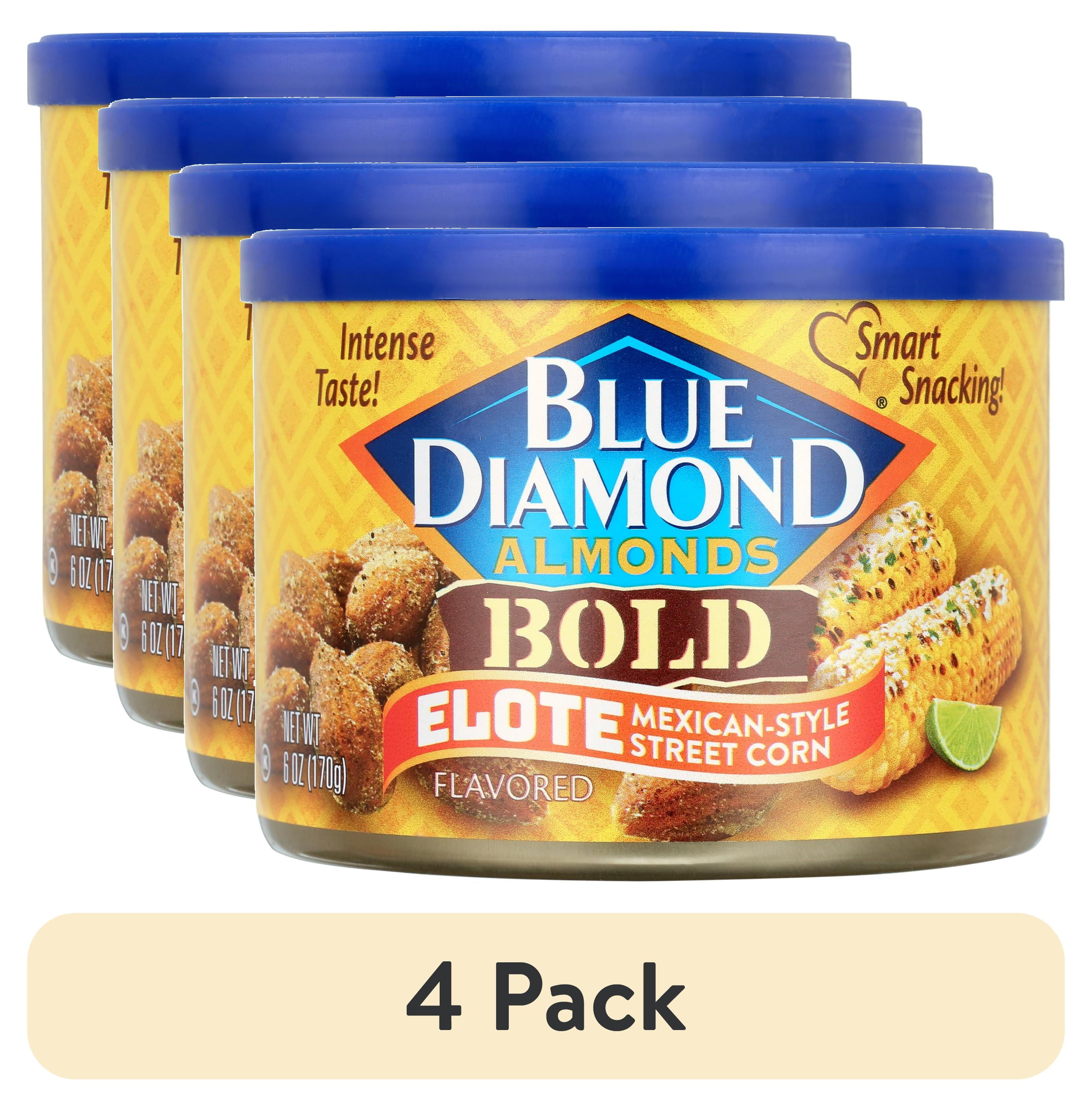 (4 pack) Blue Diamond Almonds, BOLD Elote Mexican Street Corn Flavored Snack Nuts, 6 Ounce Resealable Can