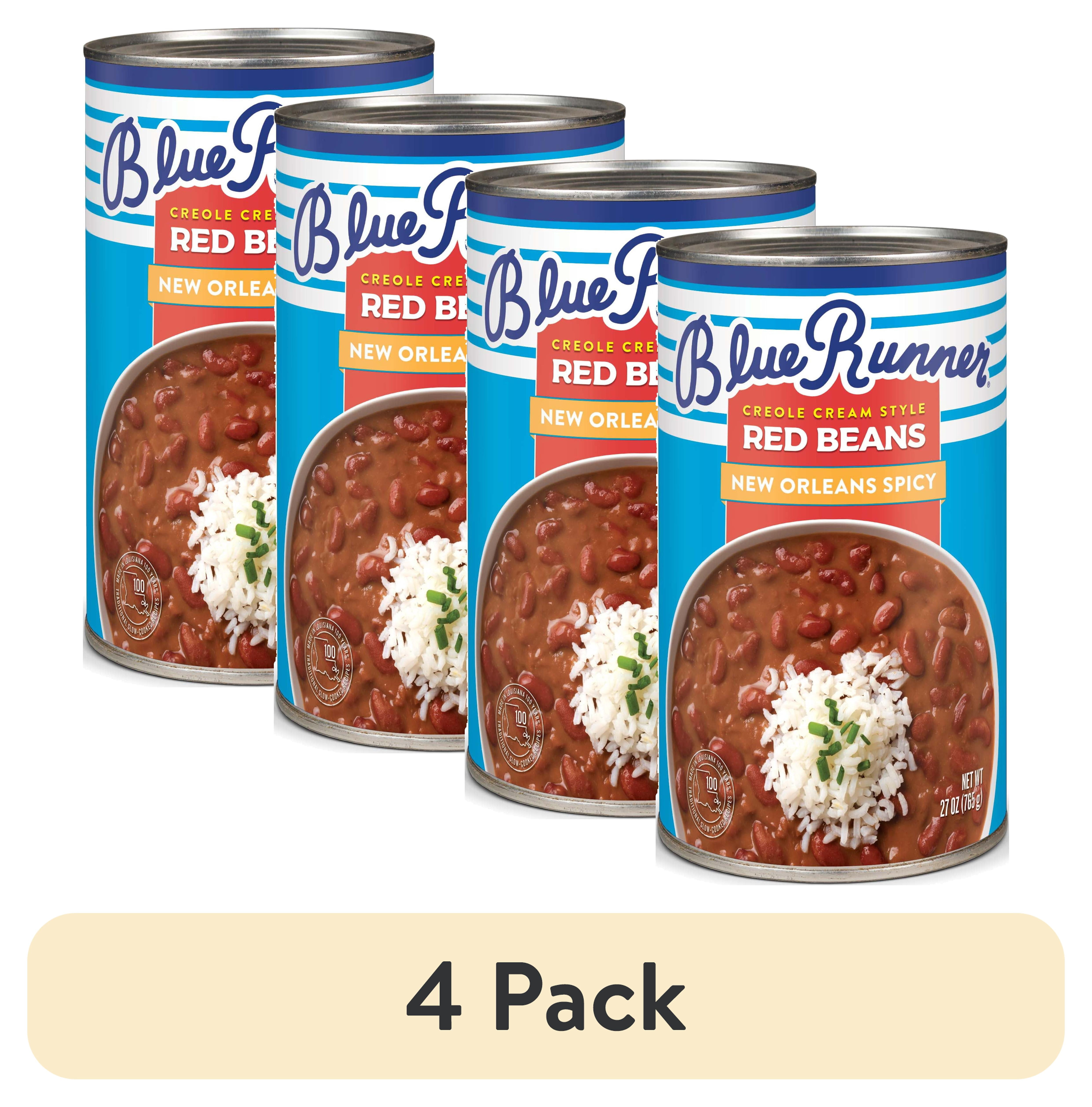 (4 pack) Blue Runner Creole Cream Style Red Beans, New Orleans Spicy, 27 oz Can, Heat and Serve