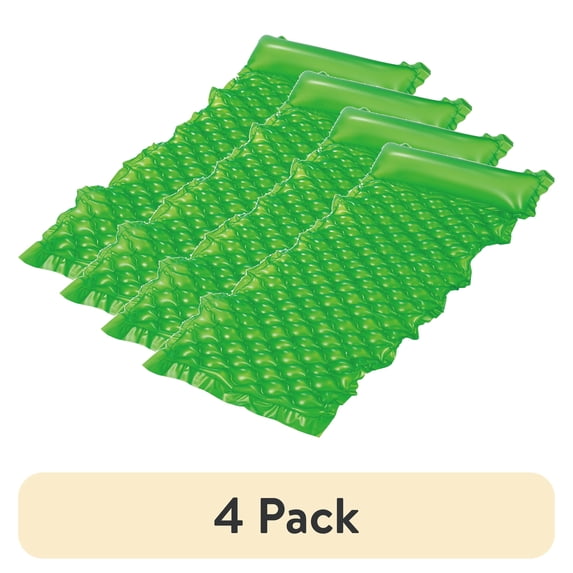 (4 pack) Bluescape Inflatable Comfort Mat Pool Float, Green Neon, Age 14 & up, Unisex