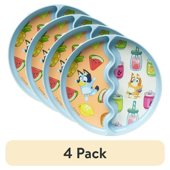 (4 pack) Bluey 3-Piece Mealtime Set with Divided Suction Plate, Bowl and Spoon – 9m+
