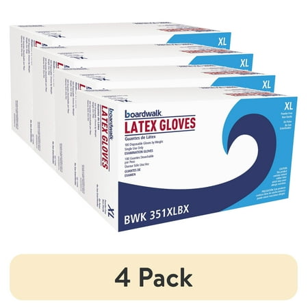 (4 pack) Boardwalk Powder-Free Latex Exam Gloves, X-Large, Natural, 4 4/5 mil, 100/Box -BWK351XLBX