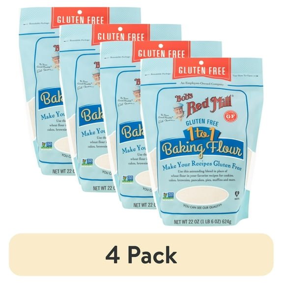(4 pack) Bob's Red Mill Gluten Free 1-to-1 Baking Flour, 22 oz Shelf Stable Bag