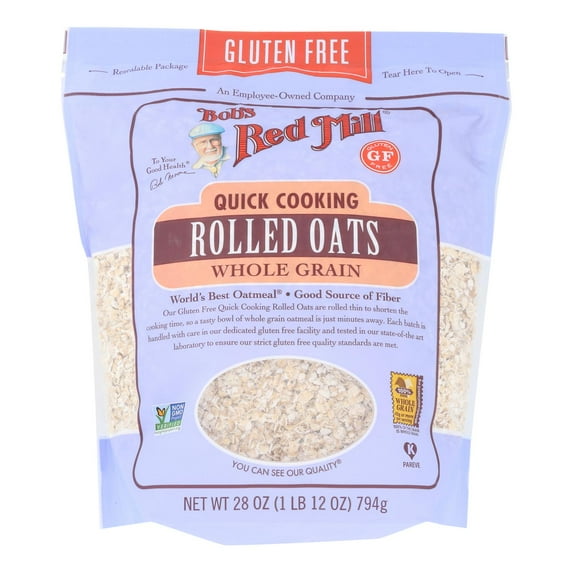 (4 pack) Bob's Red Mill Whole Grain Gluten Free Quick Cooking Rolled Oats - 28 oz Shelf-Stable Bag