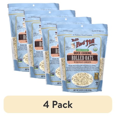(4 pack) Bob's Red Mill Organic Quick Cooking Rolled Oats, 16 oz