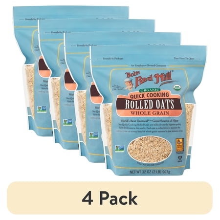(4 pack) Bob's Red Mill Organic Quick Cooking Rolled Oats, 32 oz Bag