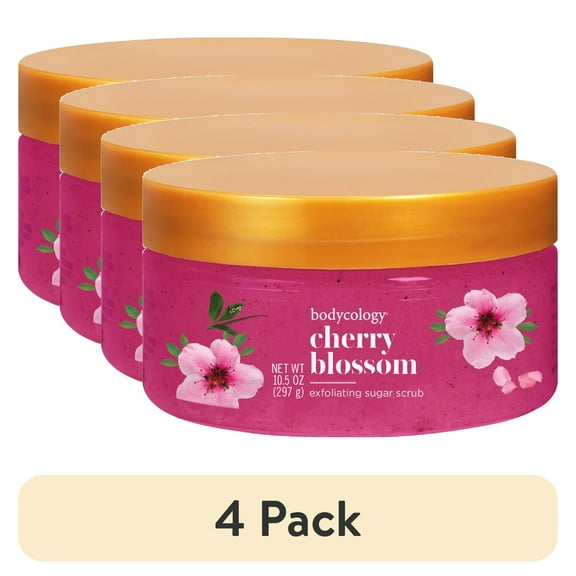(4 pack) Bodycology Exfoliating Sugar Scrub, Cherry Blossom, 10.5 oz