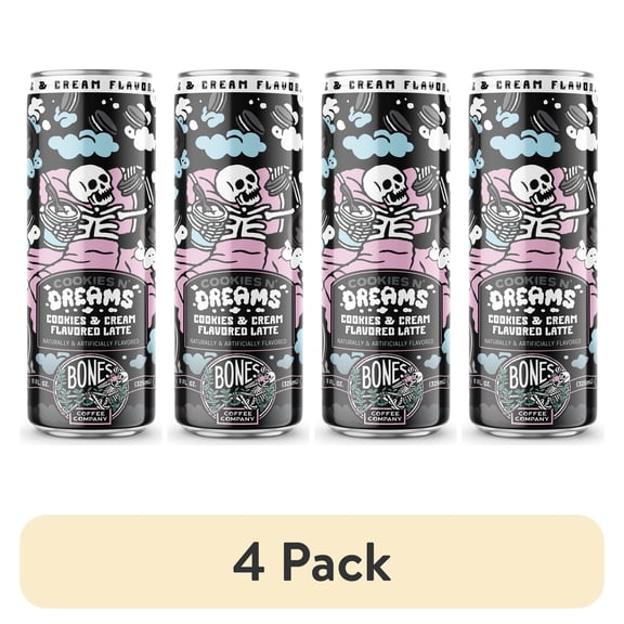 (4 pack) Bones Coffee Cookies N' Dreams Latte, Cookies & Cream Flavored Ready-to-Drink Coffee with Cows Milk, 11 fl oz Can