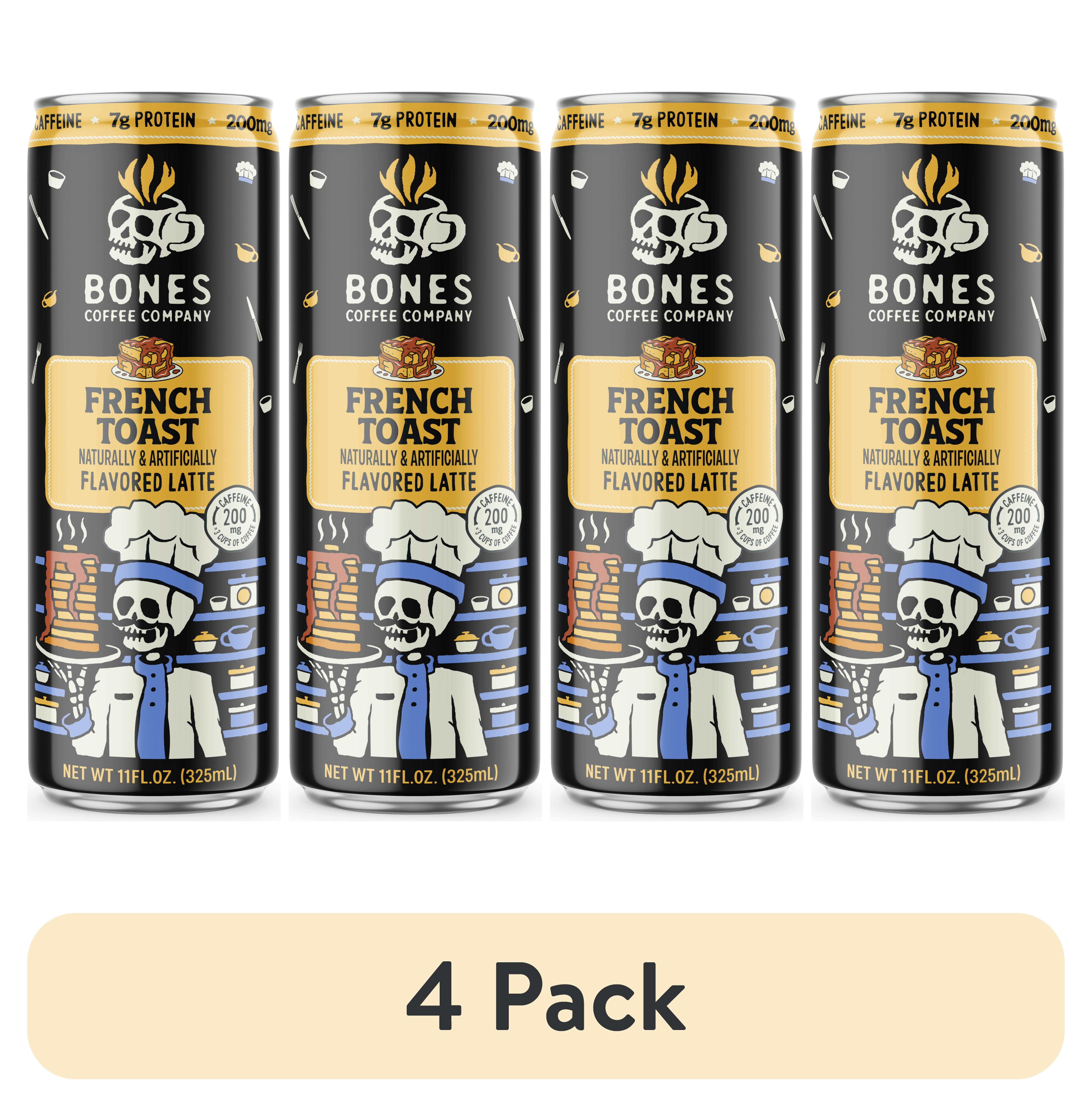 (4 pack) Bones Coffee Company French Toast Flavored Iced Coffee Latte, Ready To Drink Canned Coffee, 11 fl oz Can
