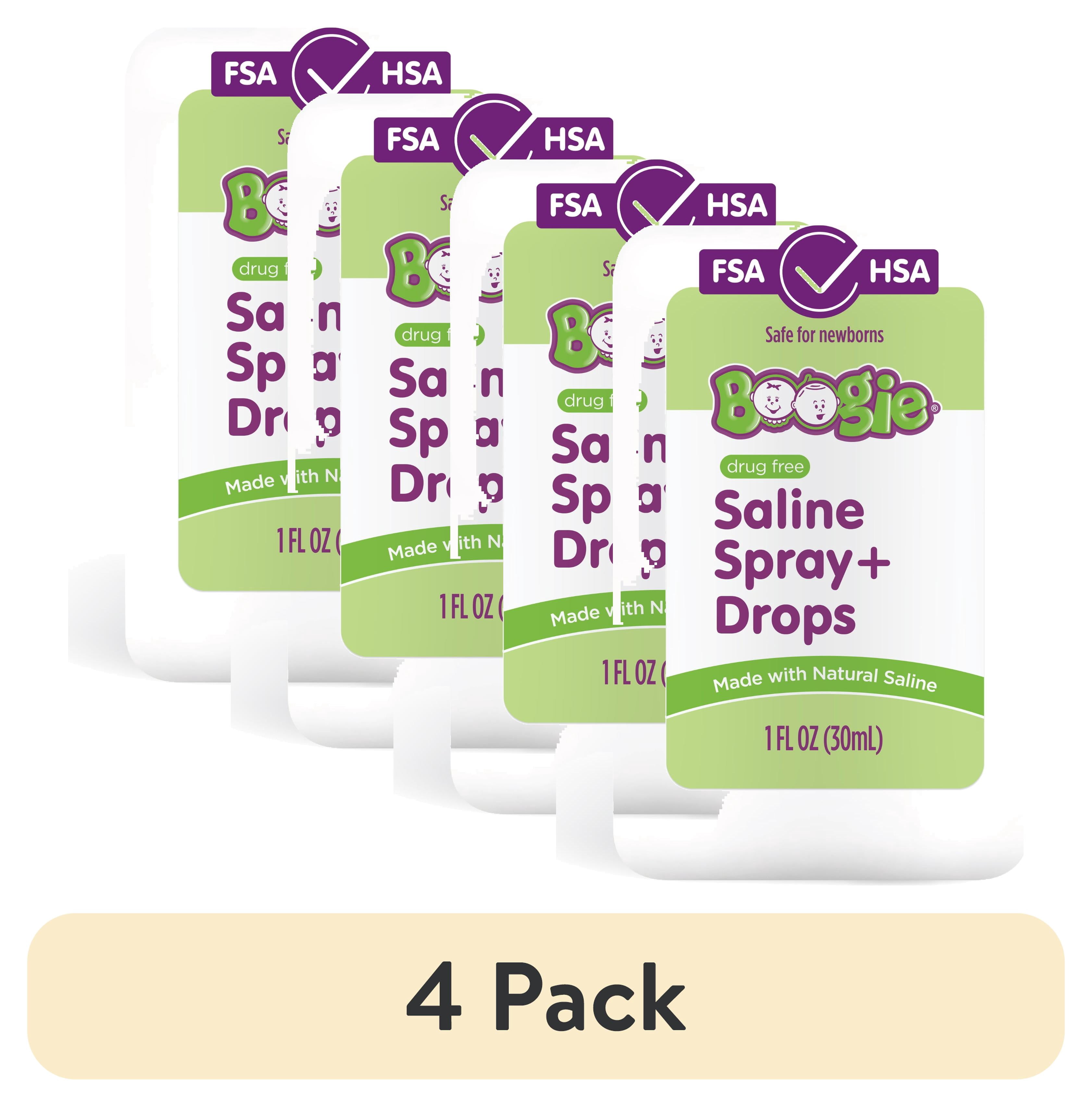 (4 pack) Boogie Natural Saline Spray & Drops, Unscented, 1.0 oz