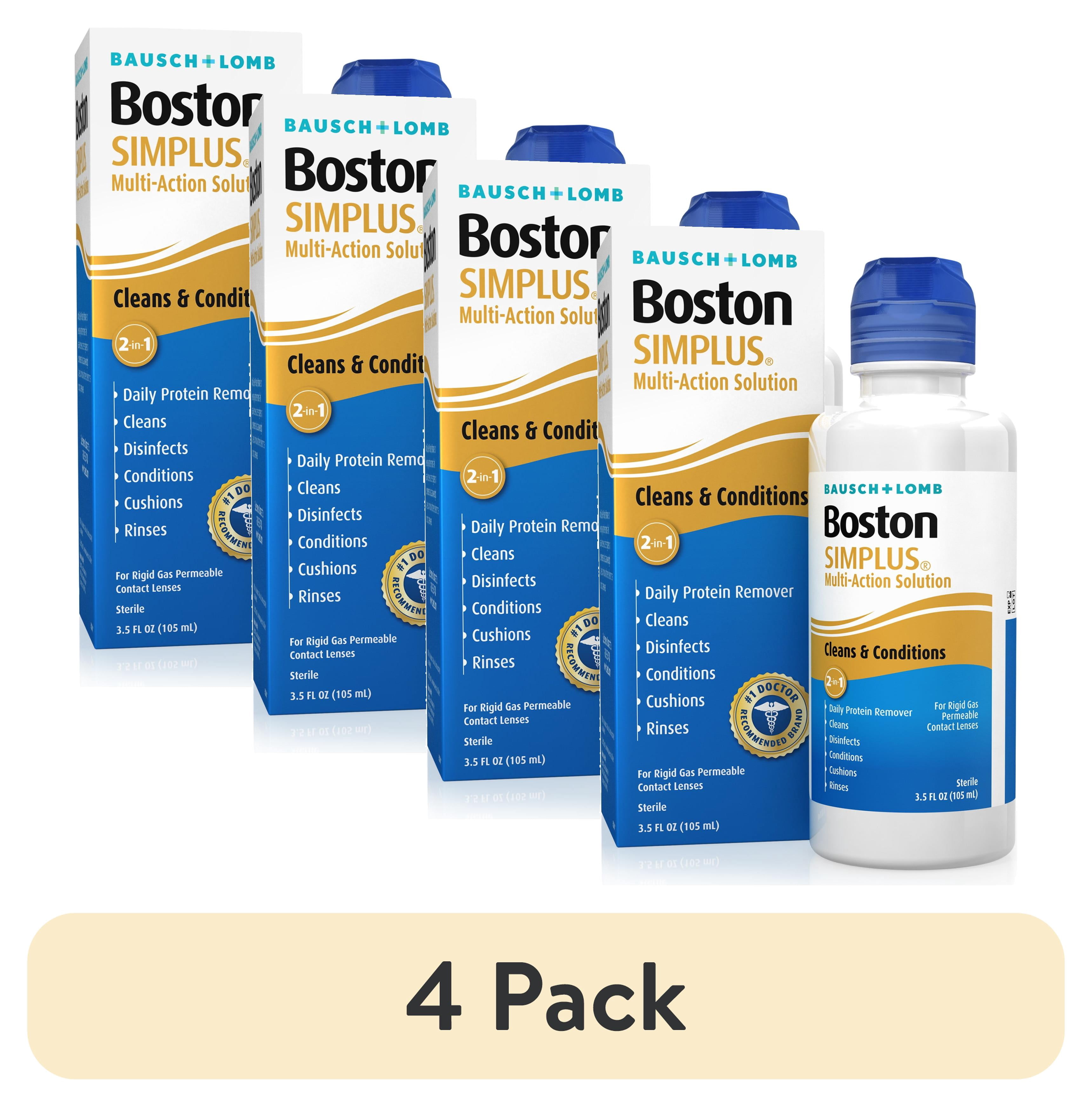 (4 pack) Boston SIMPLUS Multi-Action Contact Lens Saline Solution and ...