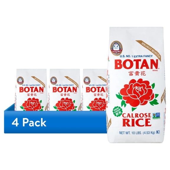 (4 pack) Botan Calrose Rice, Medium Grain, also known as sticky rice, non-GMO,Musenmai (pre-washed), Allergens not contained, 10 lb.
