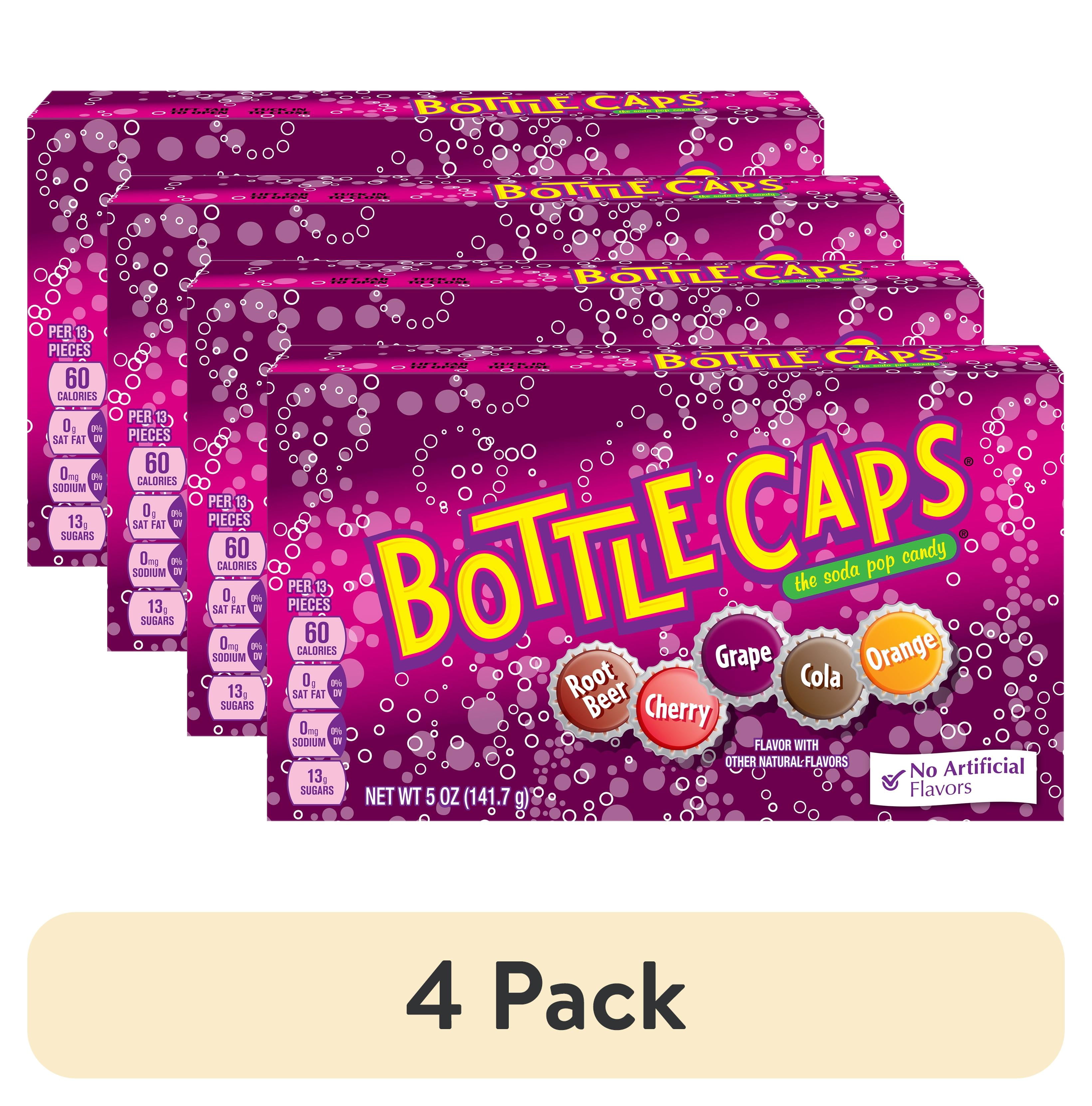 (4 pack) Bottle Caps, Soda Pop Flavored Candy, 5 oz Theater Box