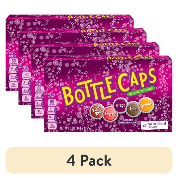 (4 pack) Bottle Caps, Soda Pop Flavored Candy, 5 oz Theater Box