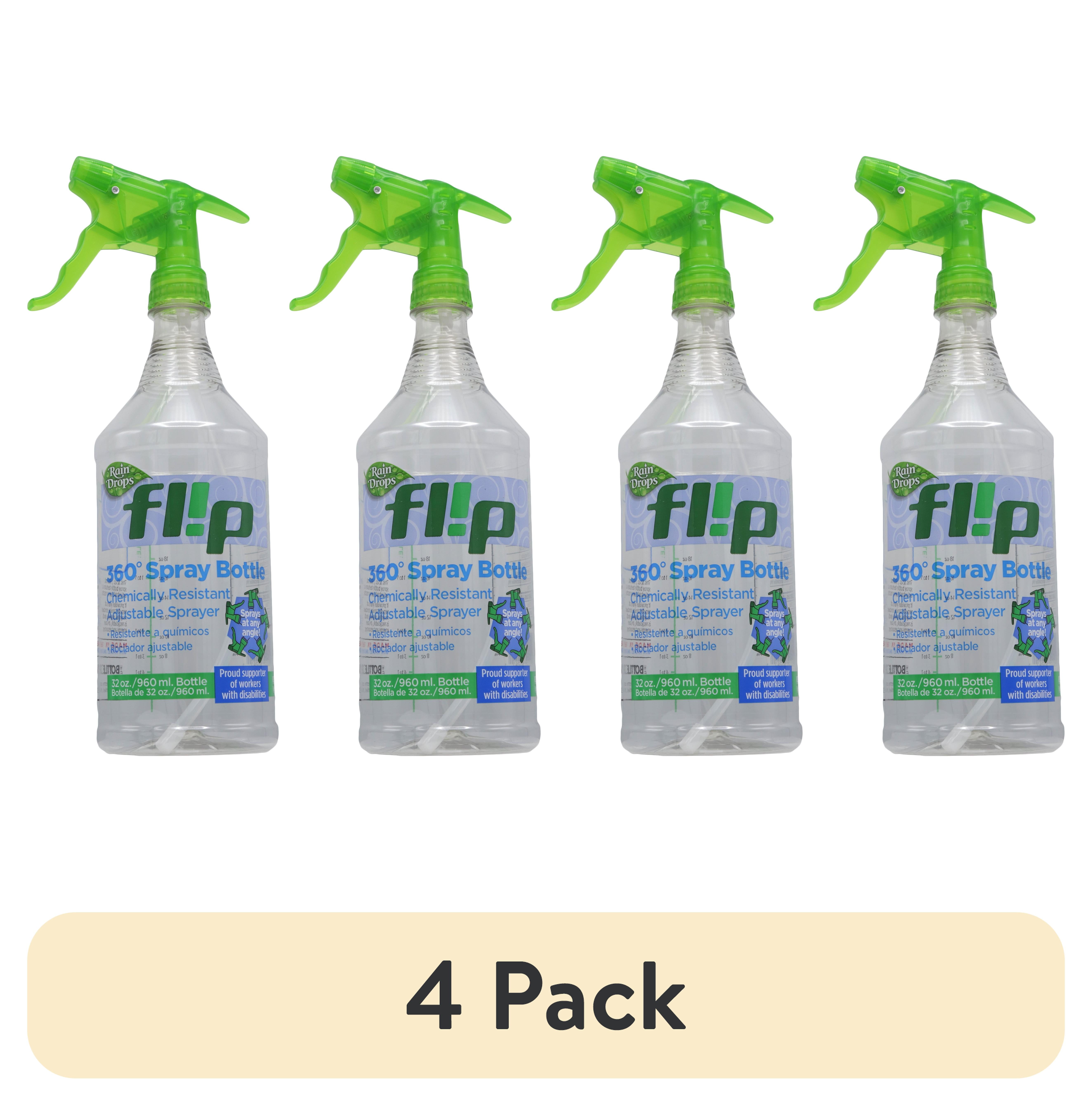(4 pack) Bottle Crew 32-Ounce Raindrops Flip Empty Plastic Spray Bottle for Cleaning and Gardening