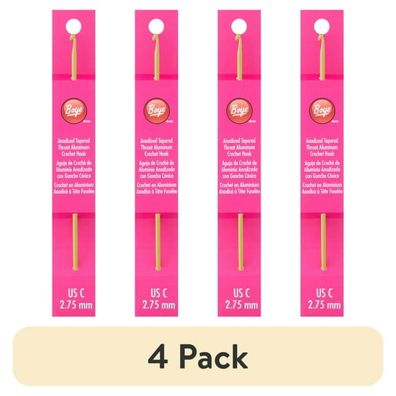 (4 pack) Boye Crochet Hook 6" Aluminum Size C Gold