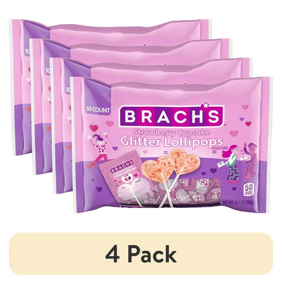 (4 pack) Brach's Strawberry Cupcake Glitter Pops 30 Count 13.5 Ounce Package