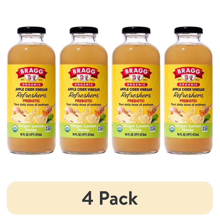 4 pack) Bragg Organic Apple Cider Vinegar Refresher, Ginger Lemon