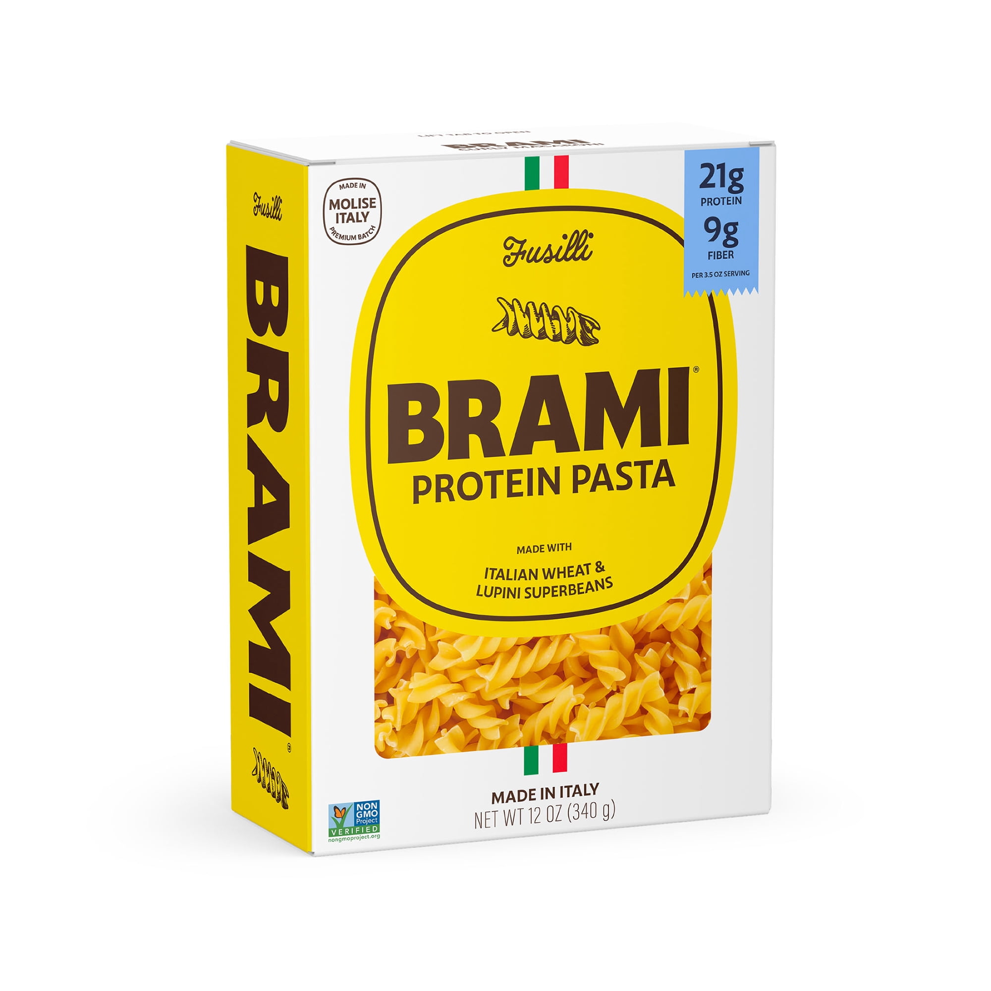 (4 pack) Brami Fusilli High Protein Pasta, 21g Protein, High Fiber, Shelf-Stable Noodles, 12 oz Box