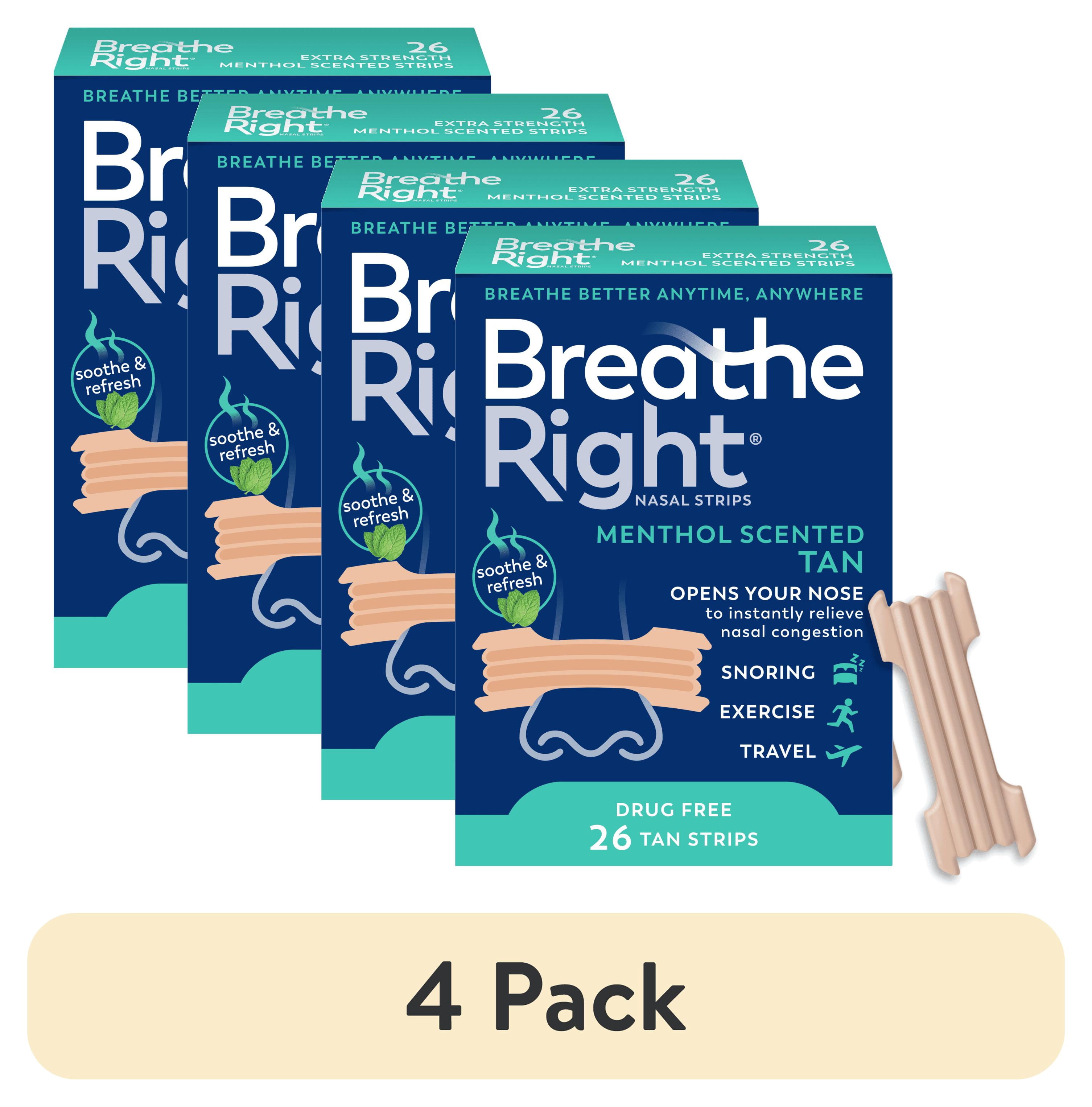 (4 pack) Breathe Right Extra Strength Nasal Strips, Menthol Scented, Drug-Free, 26 Count