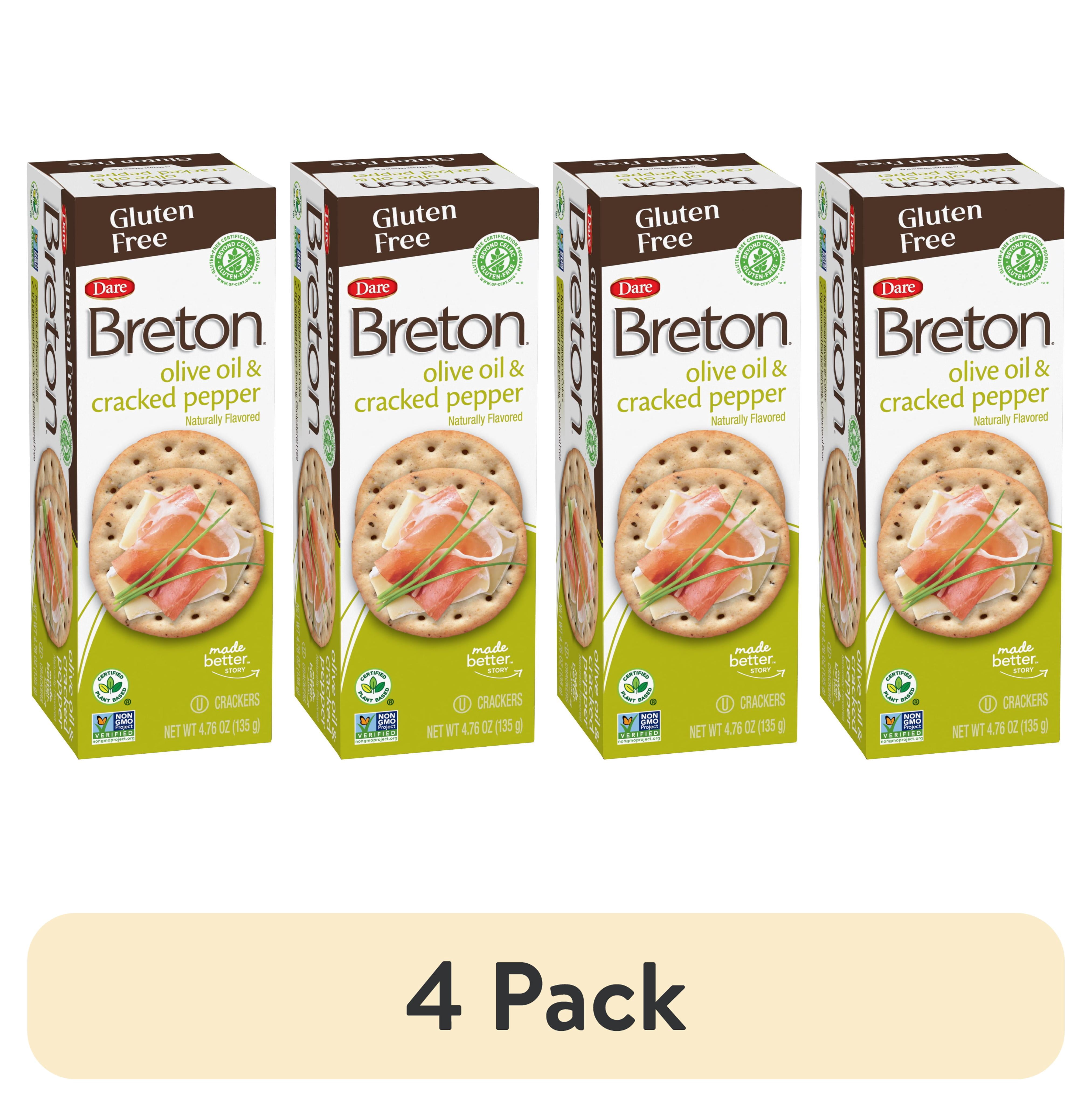 (4 pack) Breton Olive Oil & Cracked Pepper Gluten Free Crackers, 4.76 oz