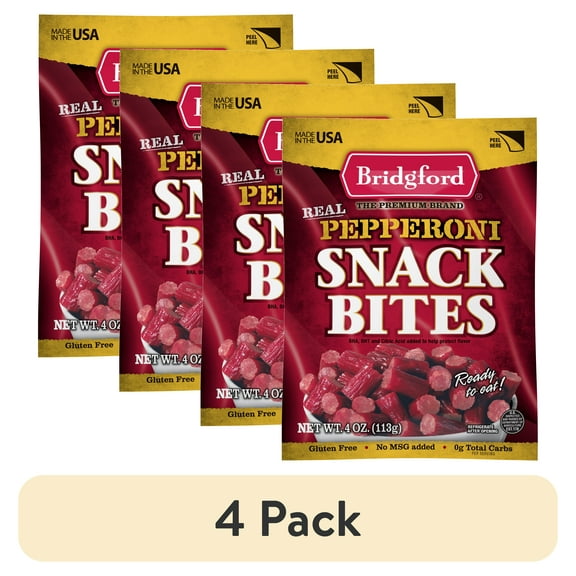 (4 pack) Bridgford Pepperoni Snack Bites, 4 oz Pouch - Gluten-Free, Ready-to-Eat, Premium Quality