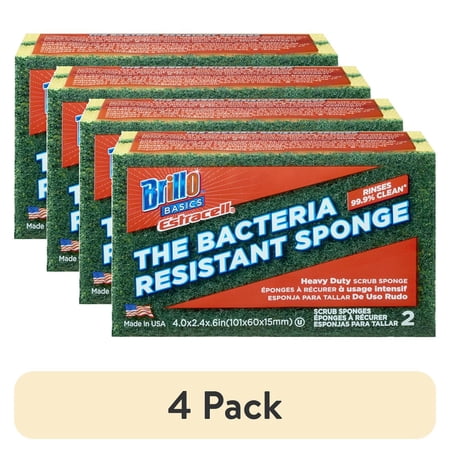 (4 pack) Brillo Basics Estracell Heavy Duty Scrub Sponges, 2 Count