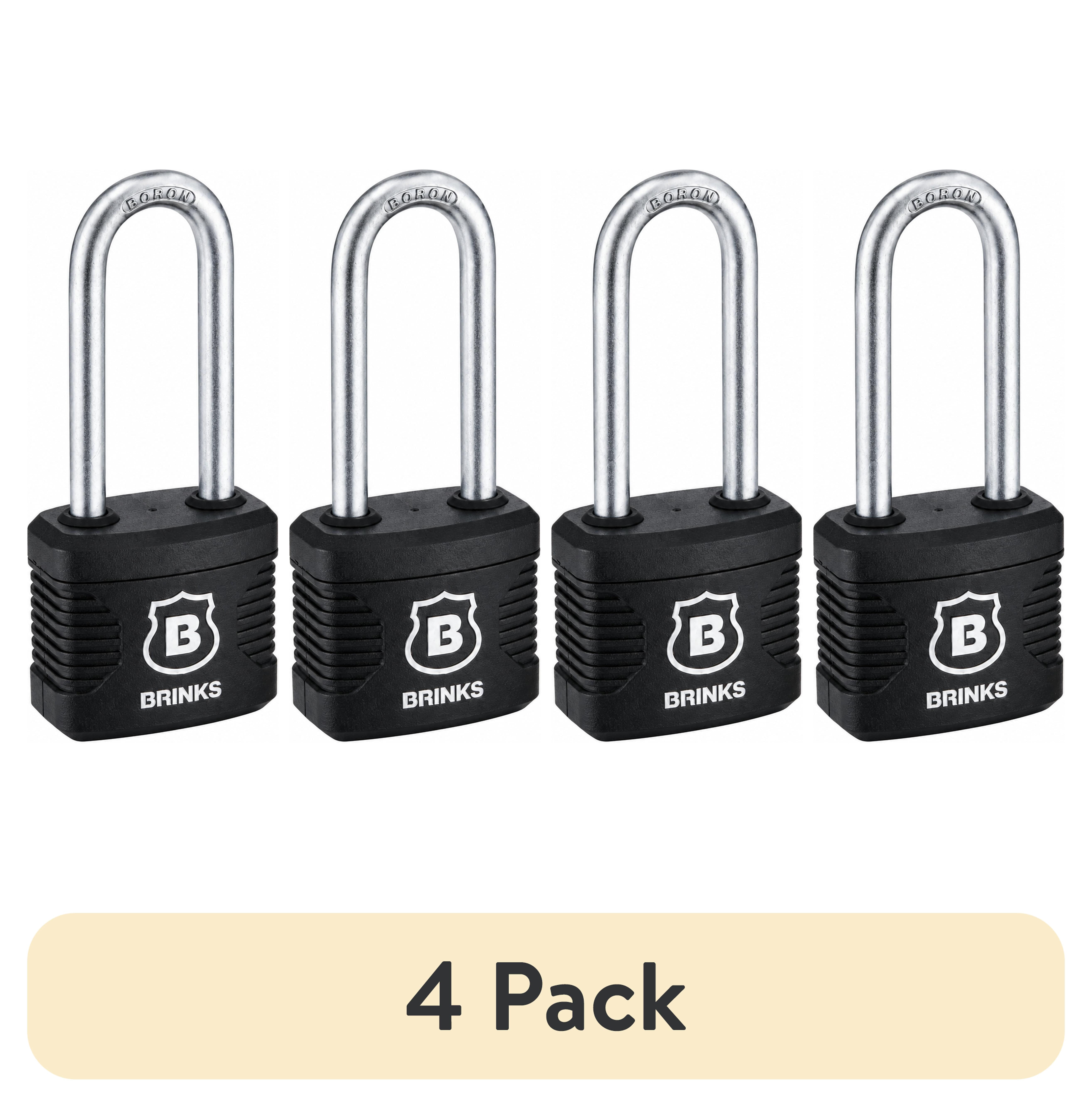 (4 pack) Brinks 1-3/4 in. (44mm) Weather-Resistant Laminated Steel Keyed Padlock with 2-1/2 in. (64mm) Long Boron Shackle