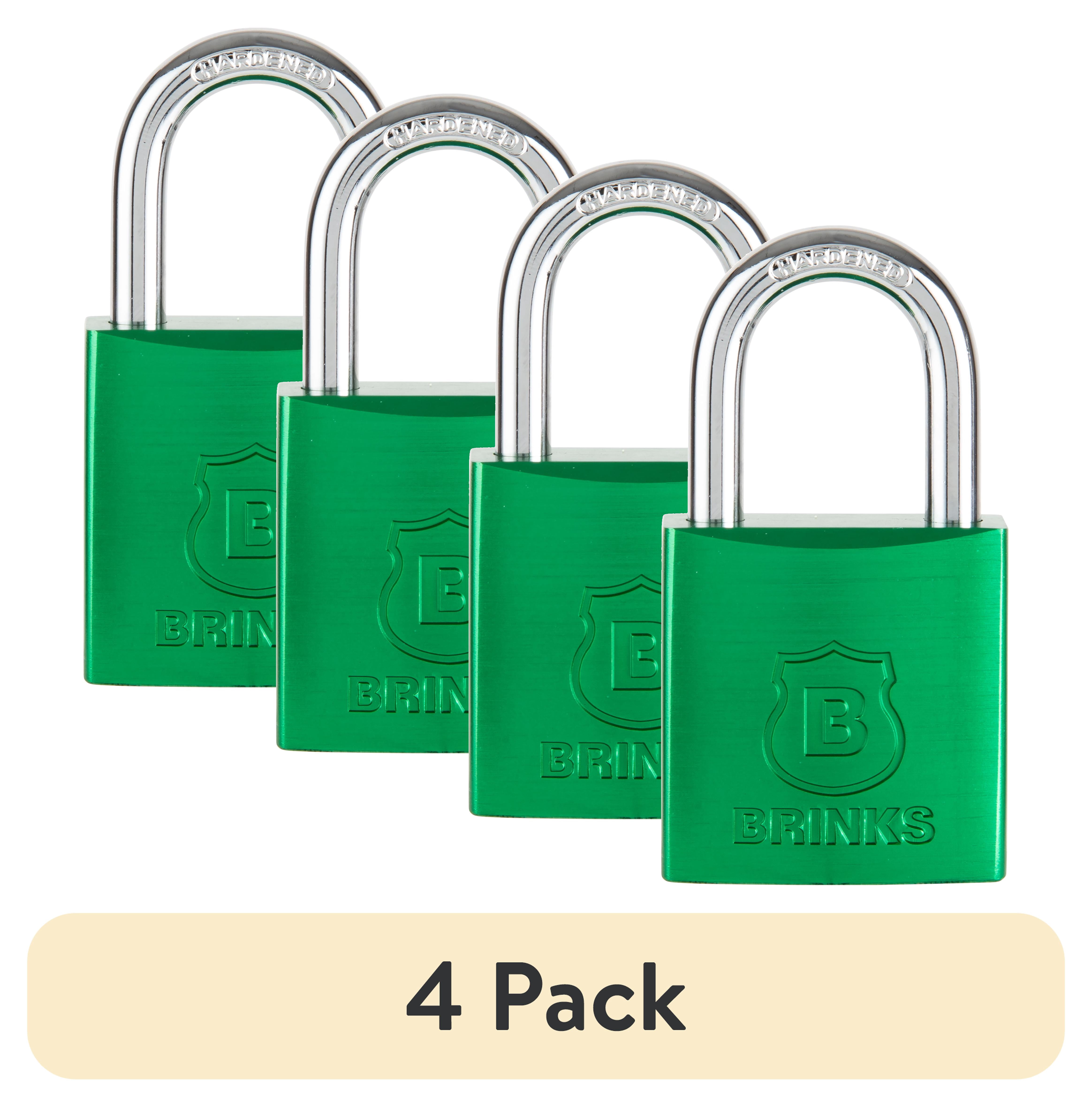(4 pack) Brinks 38mm Green Anodized Aluminum Solid Body Padlock with 1in Shackle
