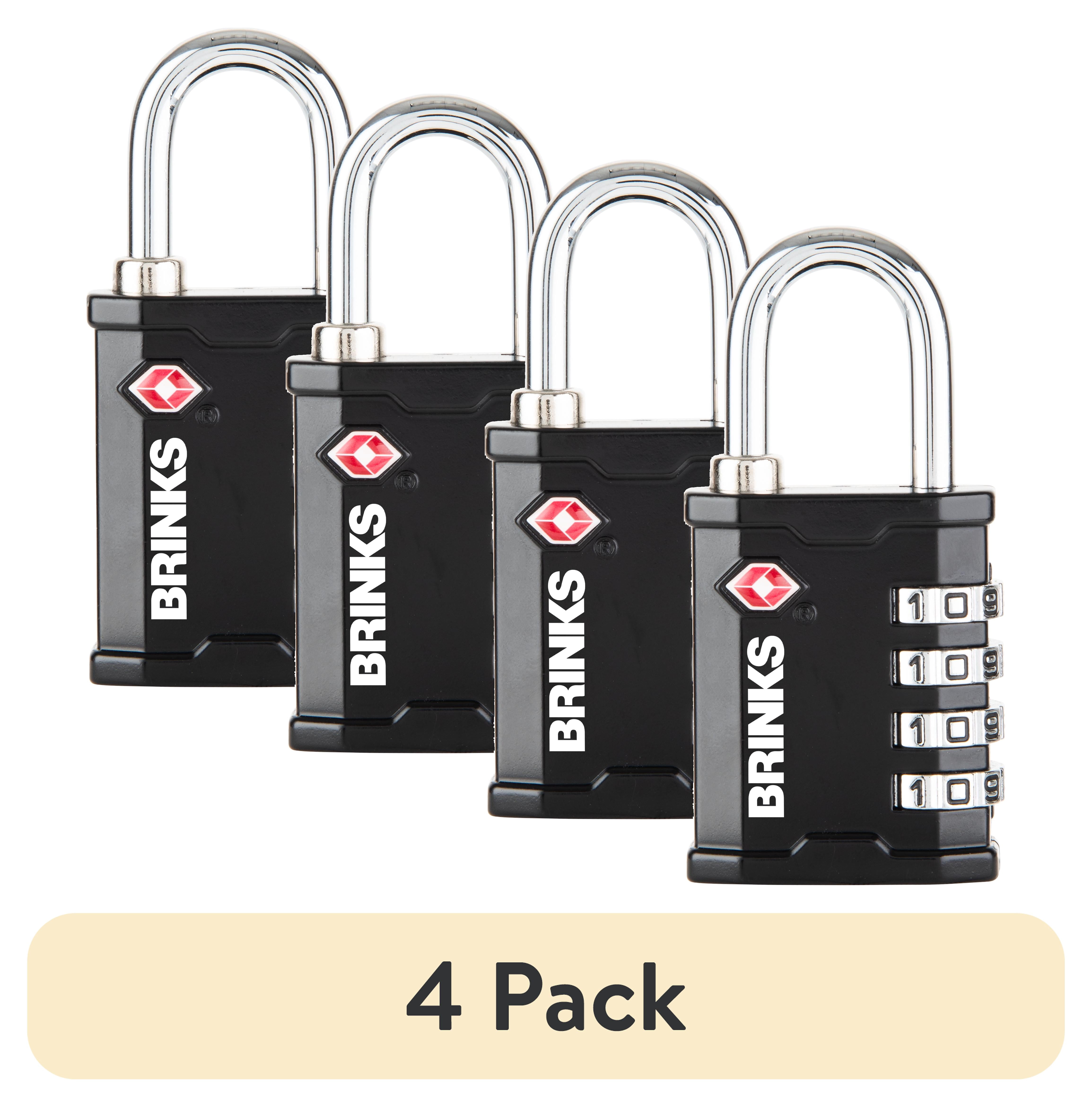 (4 pack) Brinks 40mm Heavy Duty Zinc Die-Cast TSA Resettable Combination Luggage Padlock with 1in Shackle
