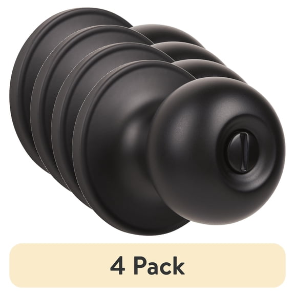 (4 pack) Brinks Interior Locking Privacy Classic Ball Style Doorknob, Matte Black Finish