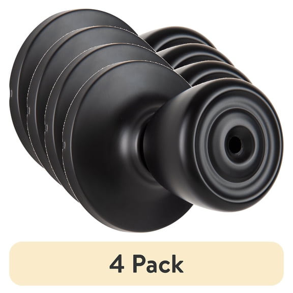 (4 pack) Brinks Interior Locking Privacy Tulip Style Doorknob, Matte Black Finish