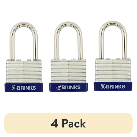 (4 pack) Brinks Laminated Steel Padlock 40mm Body with 1-8/16 inch Shackle, 3 pack