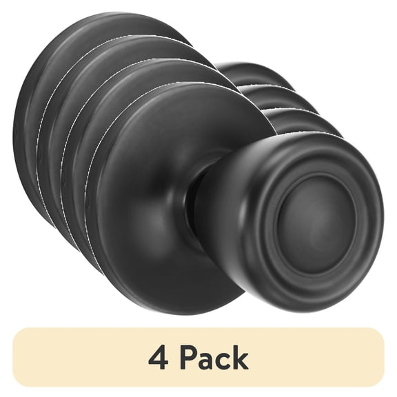 (4 pack) Brinks Non-Locking Passage Tulip Style Doorknob, Matte Black Finish