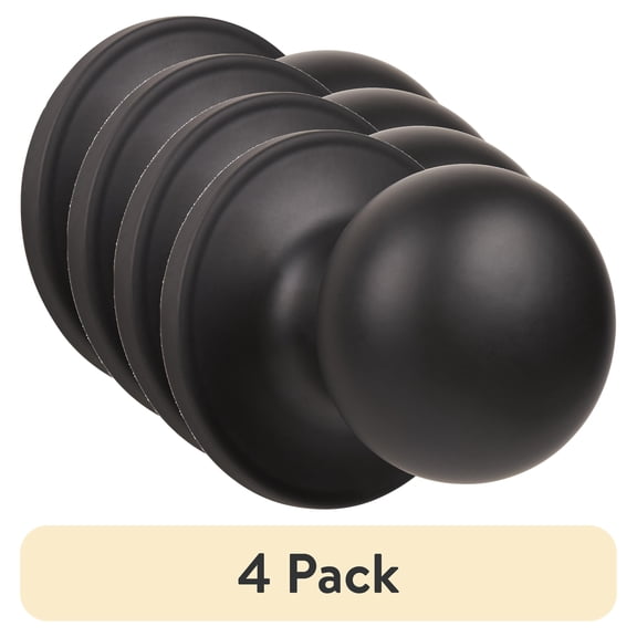 (4 pack) Brinks Passage Hall/Closet Classic Ball Style Doorknob, Matte Black Finish