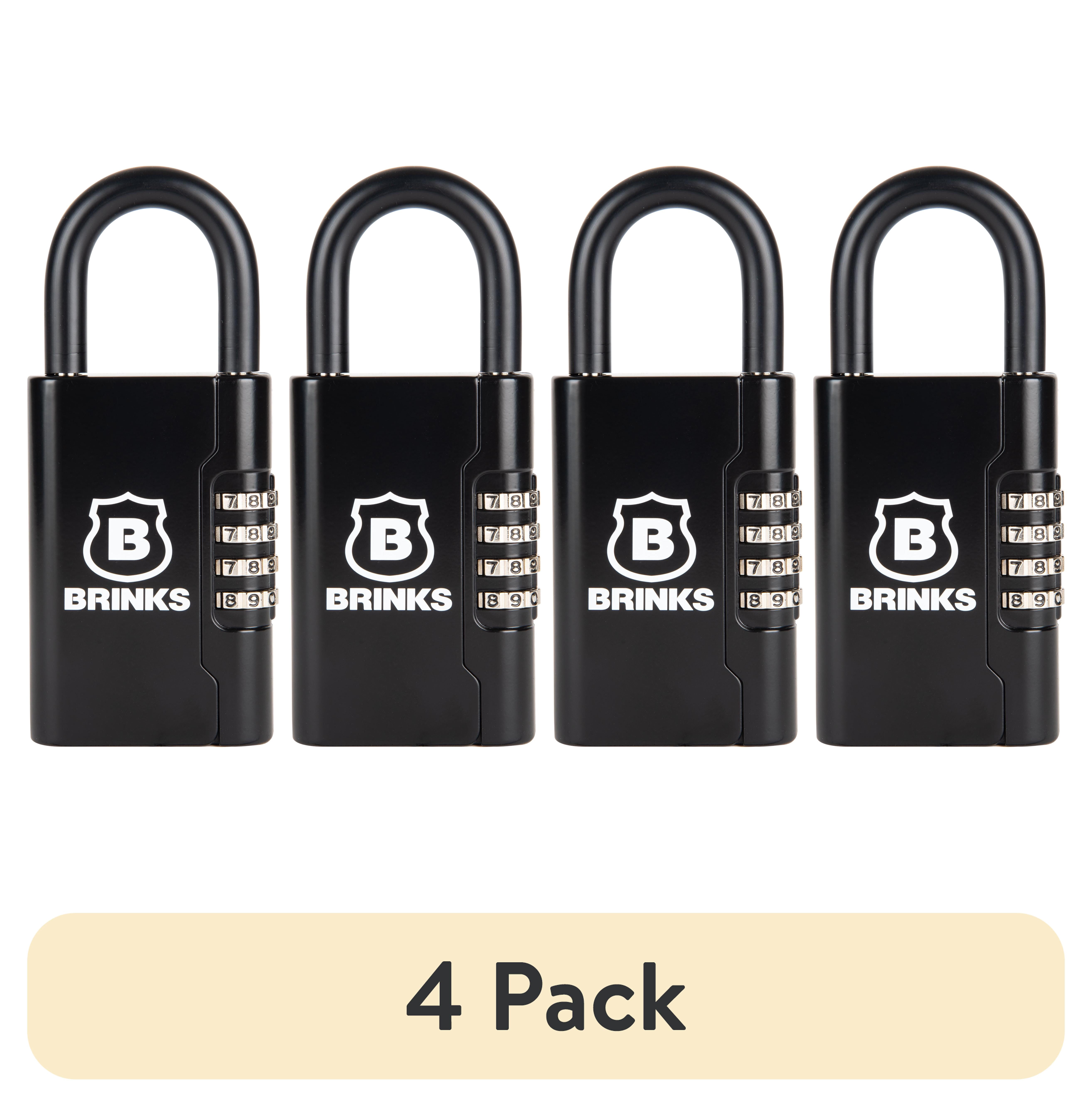 (4 pack) Brinks Portable Key Lock Box, 4-Digit Resettable Combination Security Lock Box, Holds Up to 5 Keys, Black