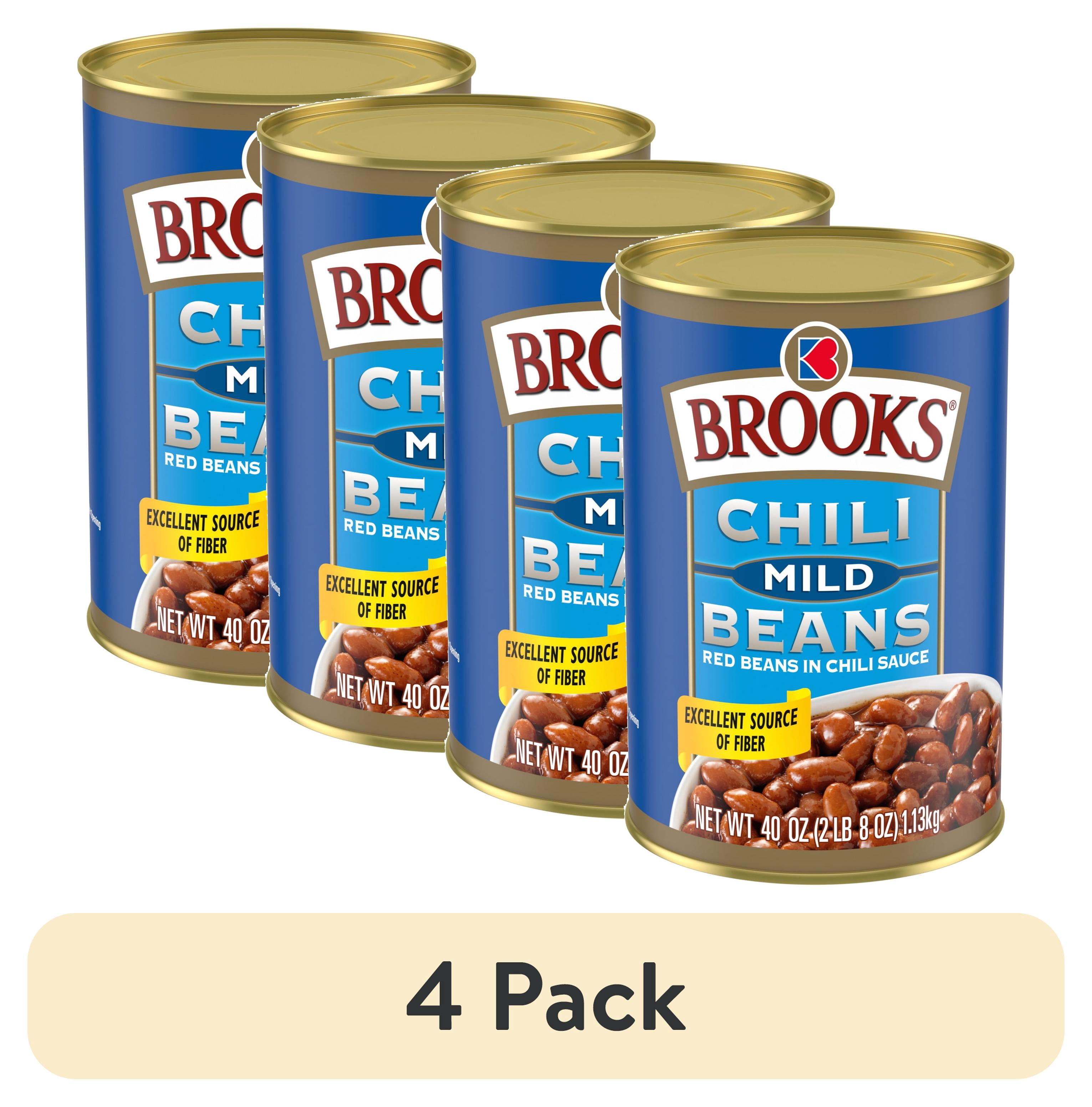 (4 pack) Brooks Chili Beans, Canned Red Beans in Chili Sauce, Mild Flavor, 40 oz.