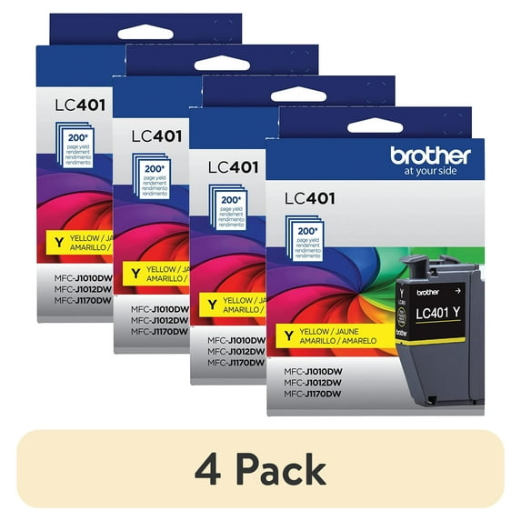 (4 pack) Brother Genuine LC401YS Standard Yield Printer Ink Cartridge, Yellow