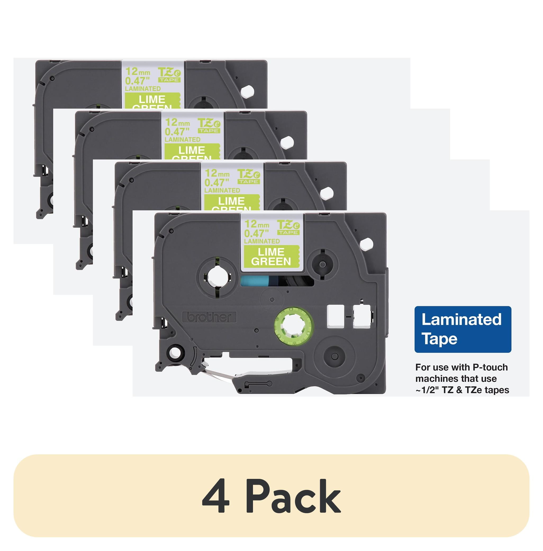 (4 pack) Brother Genuine P-Touch TZEMQG35, 1/2" White Print on Lime Green Laminated Label Tape, Durable, Water-Resistant, Indoor/Outdoor Use