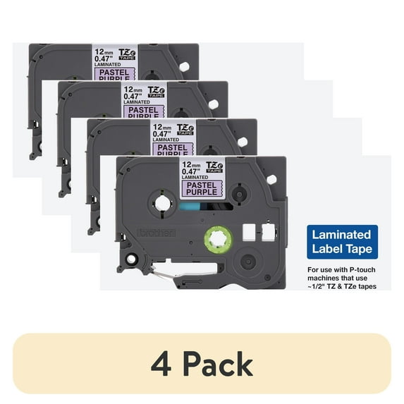 (4 pack) Brother Genuine P-touch TZEMQF31 1/2" Black Print on Pastel Purple Laminated Label Tape