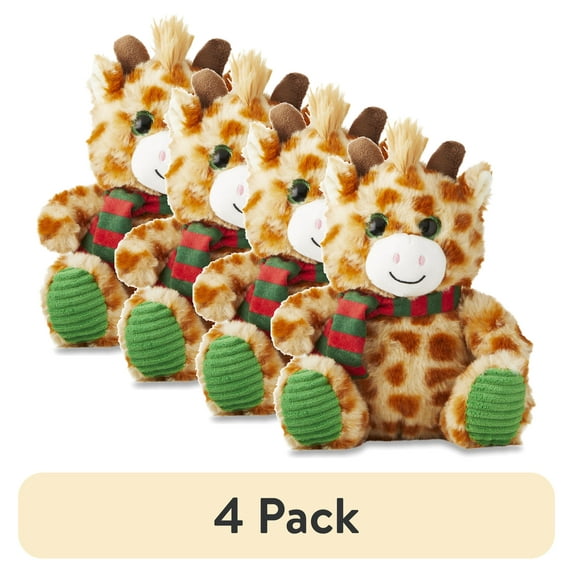 (4 pack) Brown Giraffe Child's Plush Toy, 8 in, by Holiday Time