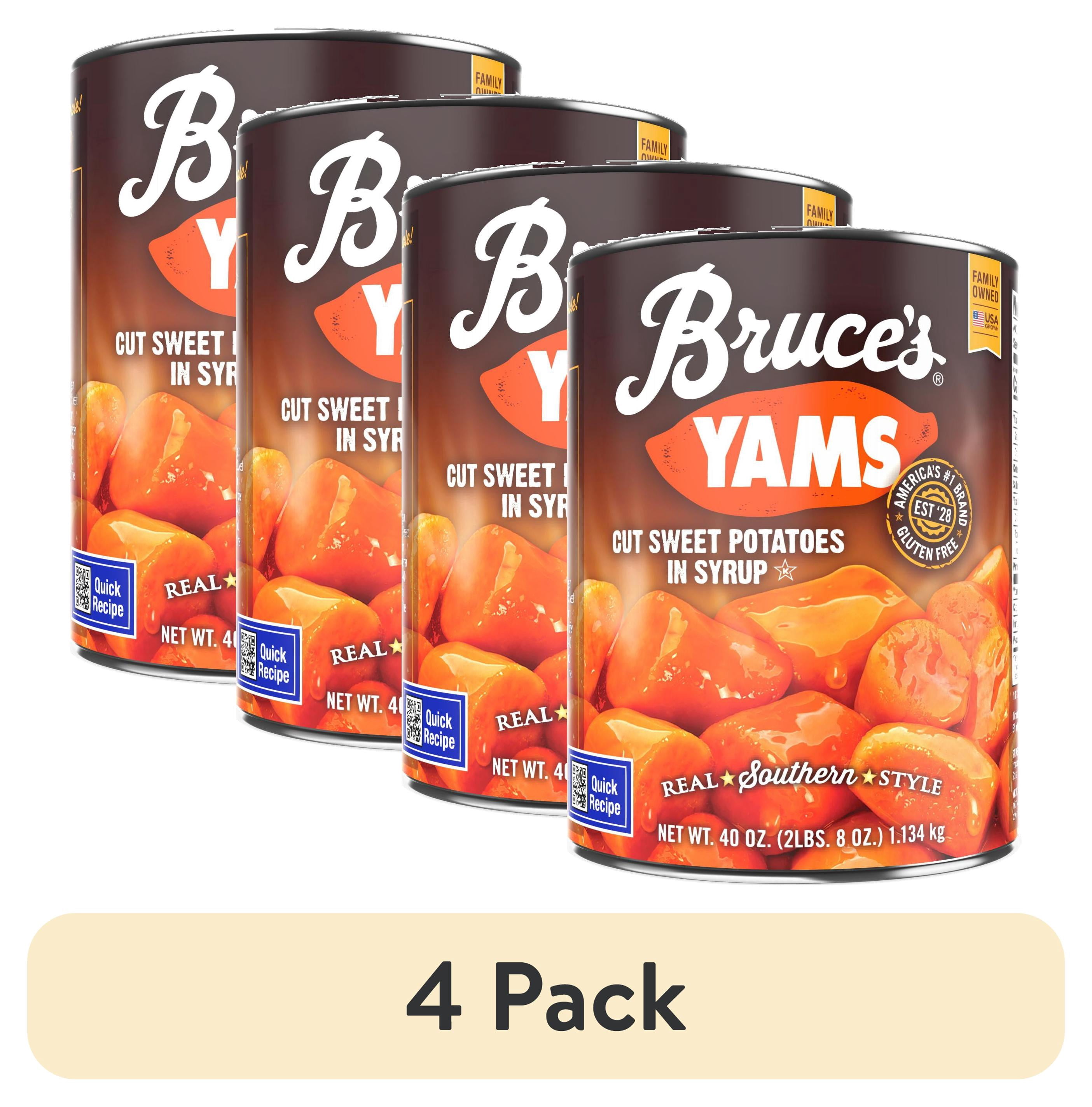 (4 pack) Bruce's Yams Cut Sweet Potatoes in Syrup, Canned Vegetables, 40 oz