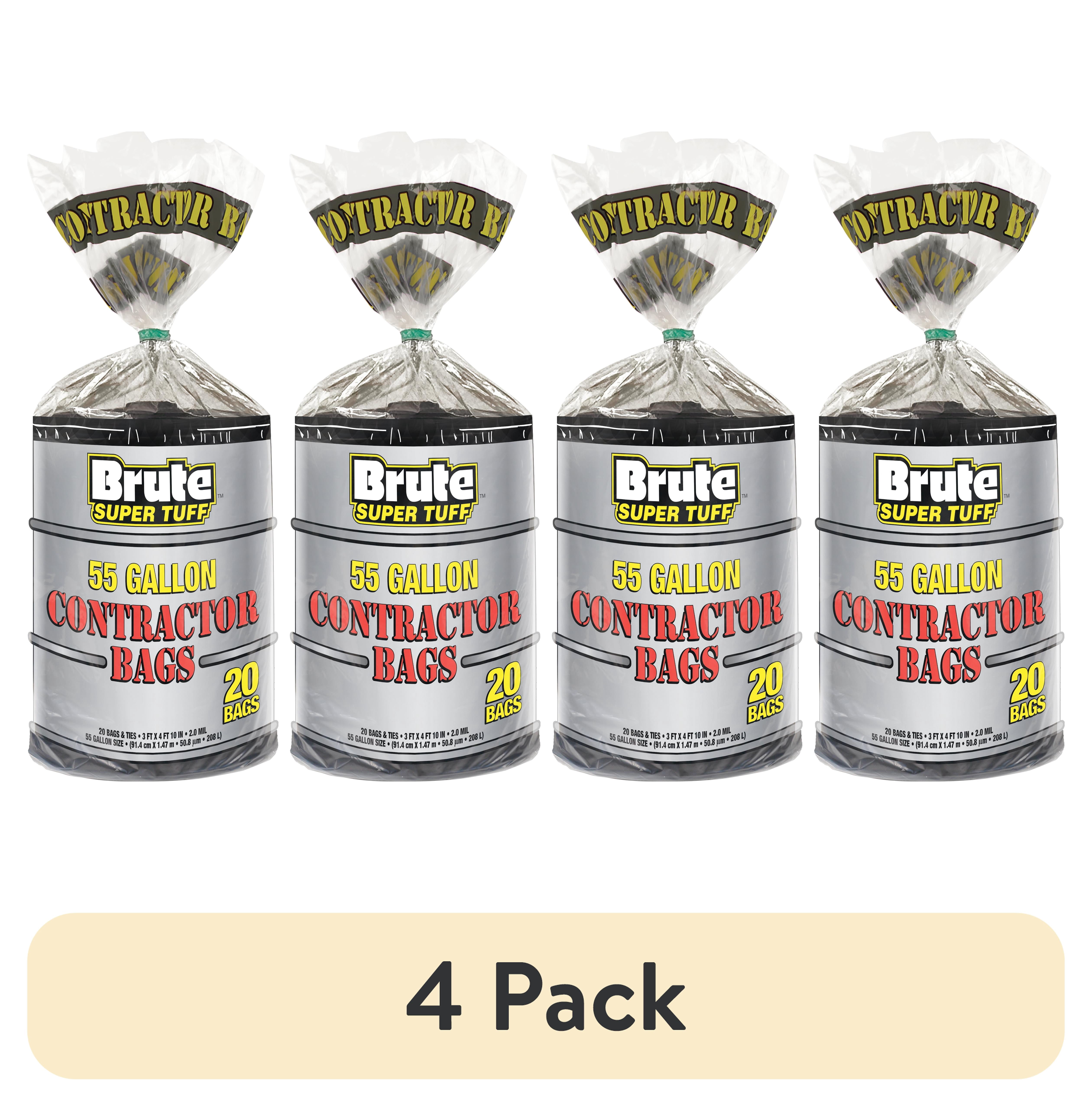 (4 pack) Brute Super Tuff® Contractor Bags, 55 Gallon, 20 Bags (Twist Tie)