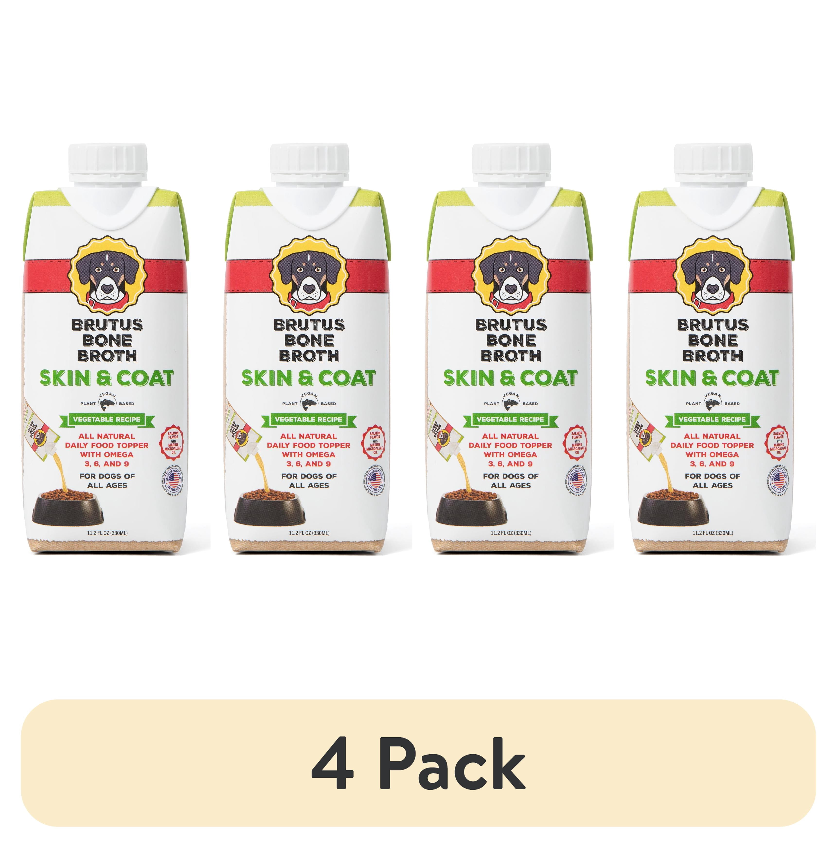 (4 pack) Brutus Bone Broth Skin & Coat Vegetable Flavor Liquid Dog Food Topper, 11.2 fl oz