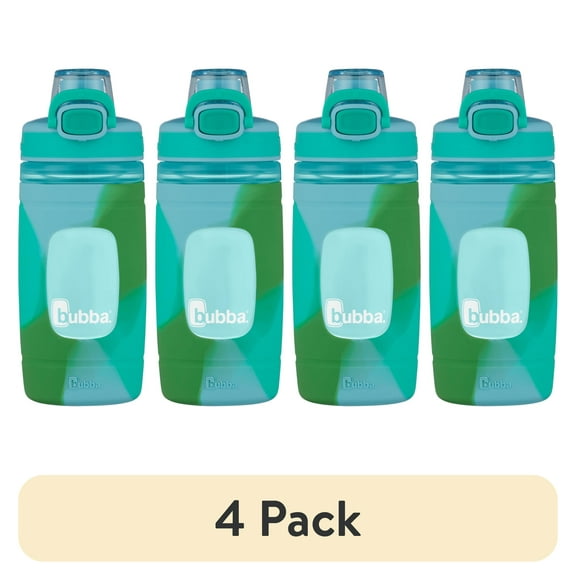 (4 pack) Bubba Flo Kids 16 oz Teal and Green Plastic Water Bottle with Wide Mouth Lid
