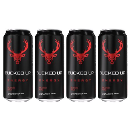 (4 pack) Bucked Up Energy Drink, 300mg Caffeine, Blood Razz, 16 fl oz, 1 Can